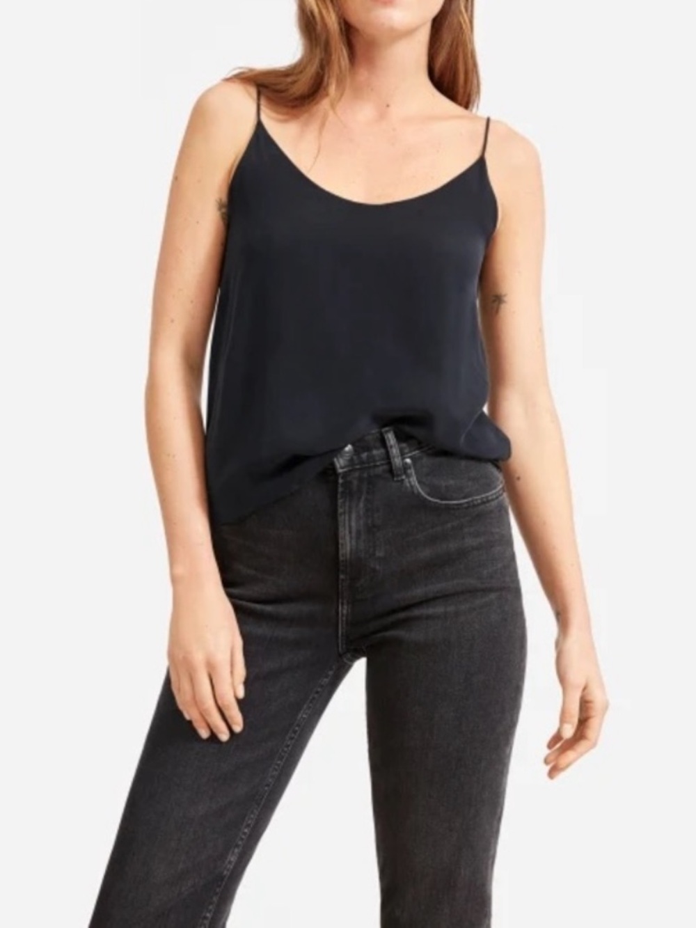 Everlane Clean Silk Camisole Black Minimalist Sleeveless Tank Top Size 2